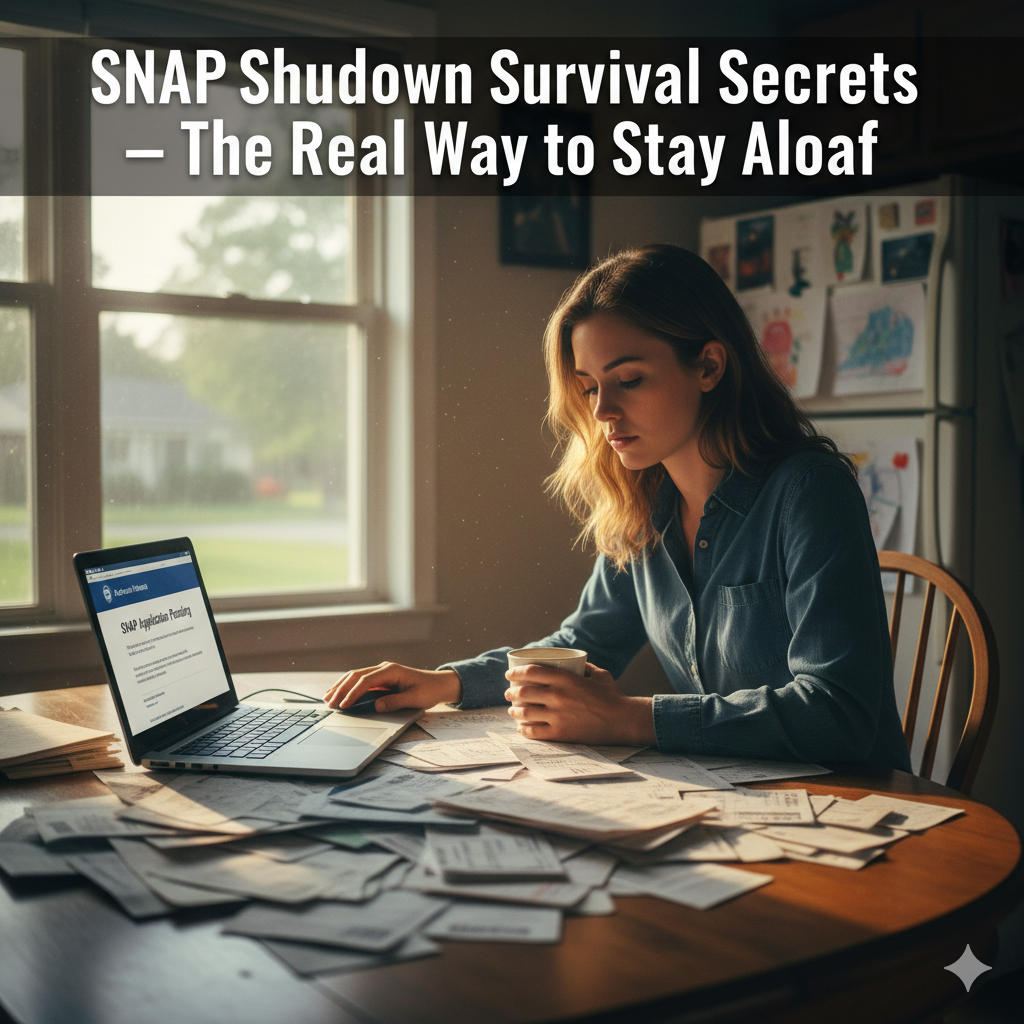 Woman reviewing SNAP application paperwork during government shutdown